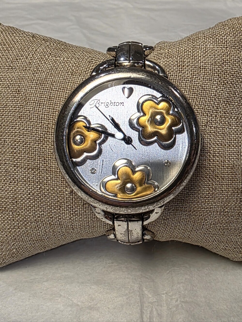 Brighton Harmony Silver Bracelet Watch with Gold Flower Accents‎